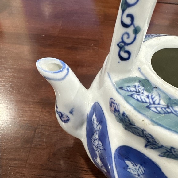 Vintage Blue Floral Tea Pot Missing Kid Used As A Flower Pot - Picture 3 of 6